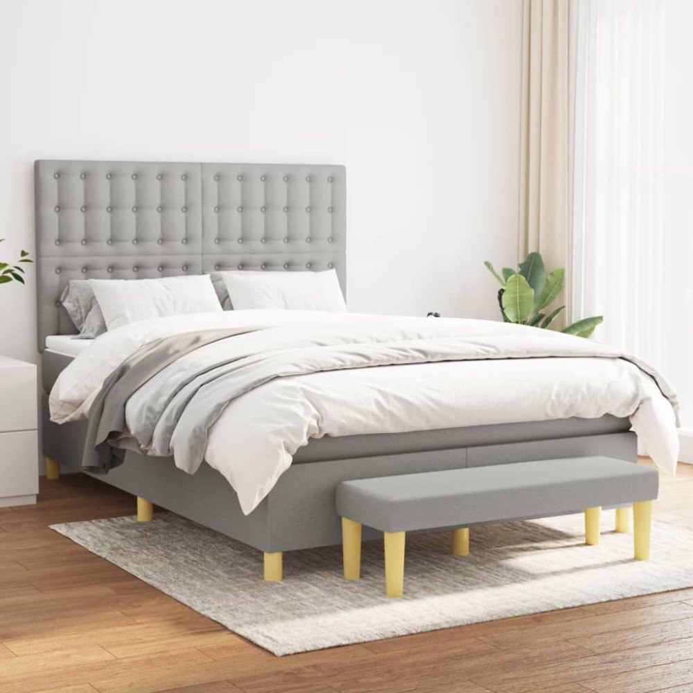 vidaXL Ramsäng med madrass ljusgrå 140x190 cm tyg