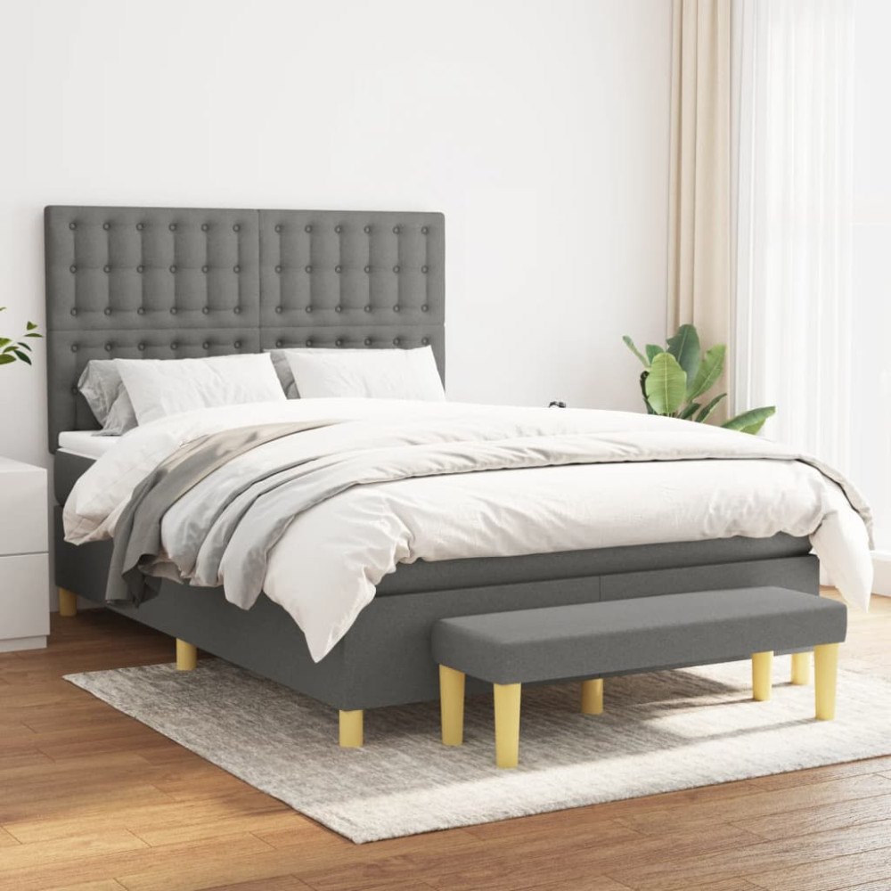 vidaXL Ramsäng med madrass mörkgrå 140x190 cm tyg