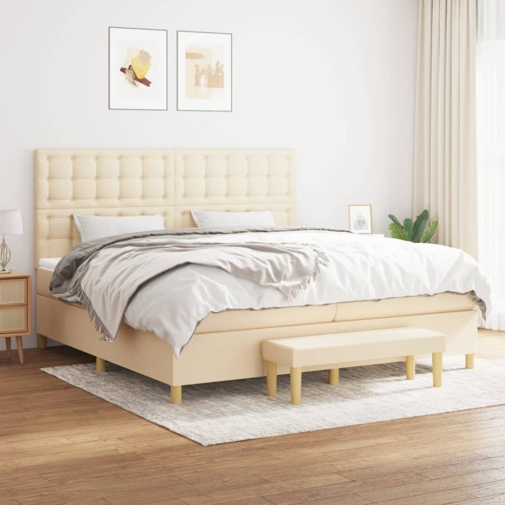 vidaXL Ramsäng med madrass gräddvit 200x200 cm tyg