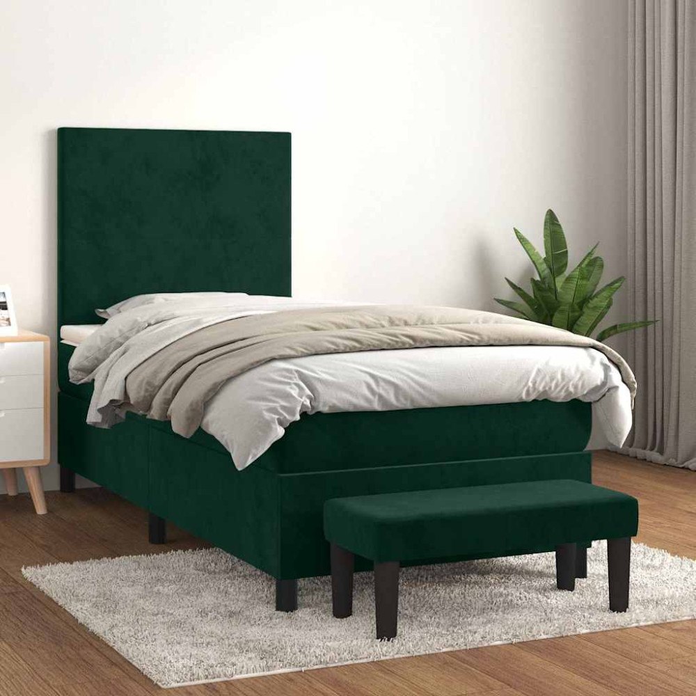 vidaXL Ramsäng med madrass mörkgrön 80x200 cm sammet