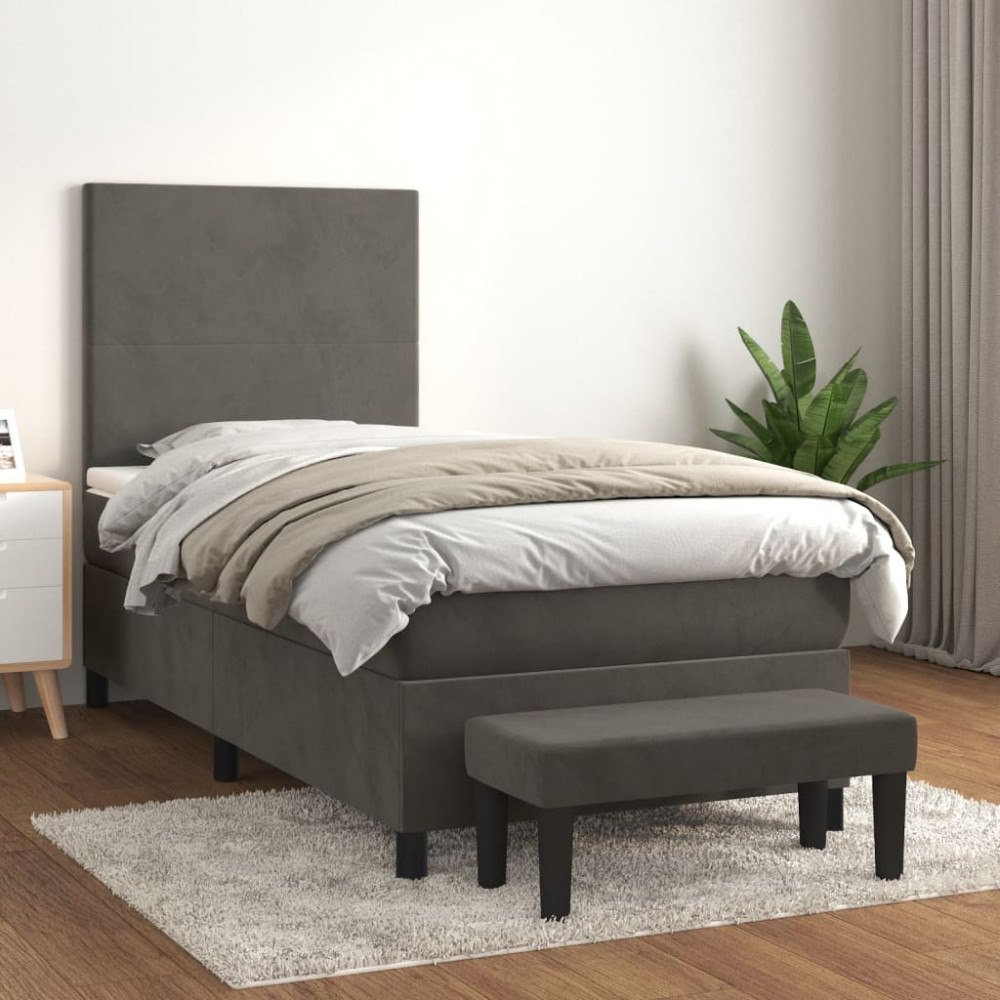 vidaXL Ramsäng med madrass mörkgrå 90x200 cm sammet