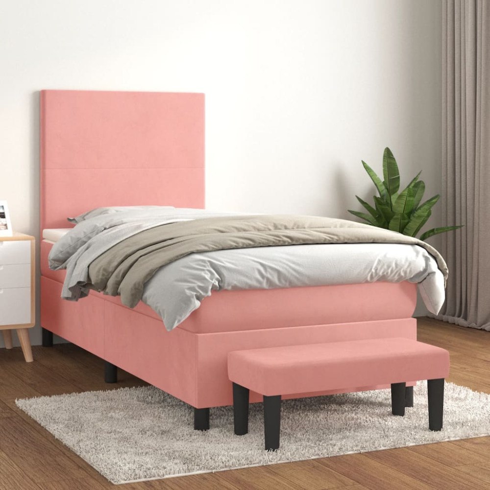 vidaXL Ramsäng med madrass rosa 90x200 cm sammet