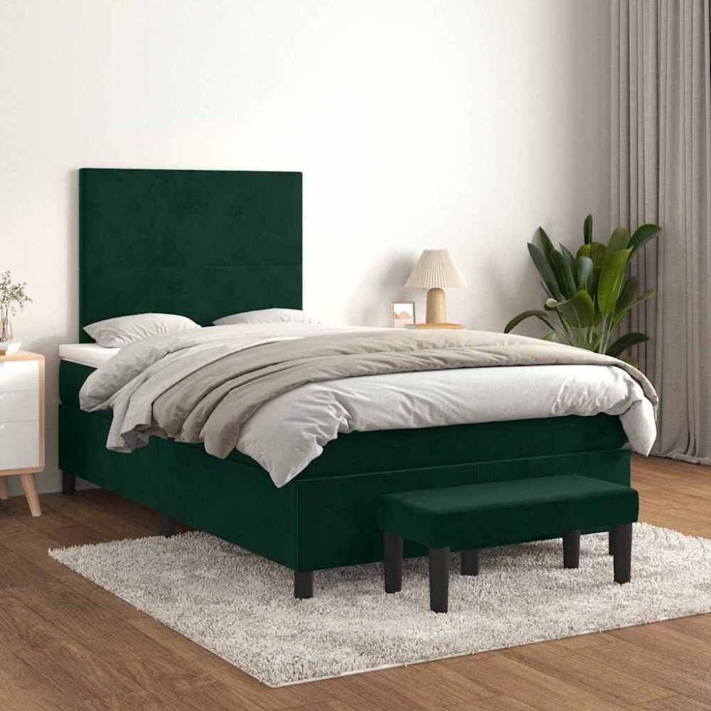 vidaXL Ramsäng med madrass mörkgrön 120x200 cm sammet