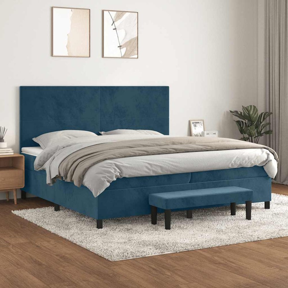 vidaXL Ramsäng med madrass mörkblå 200x200 cm sammet