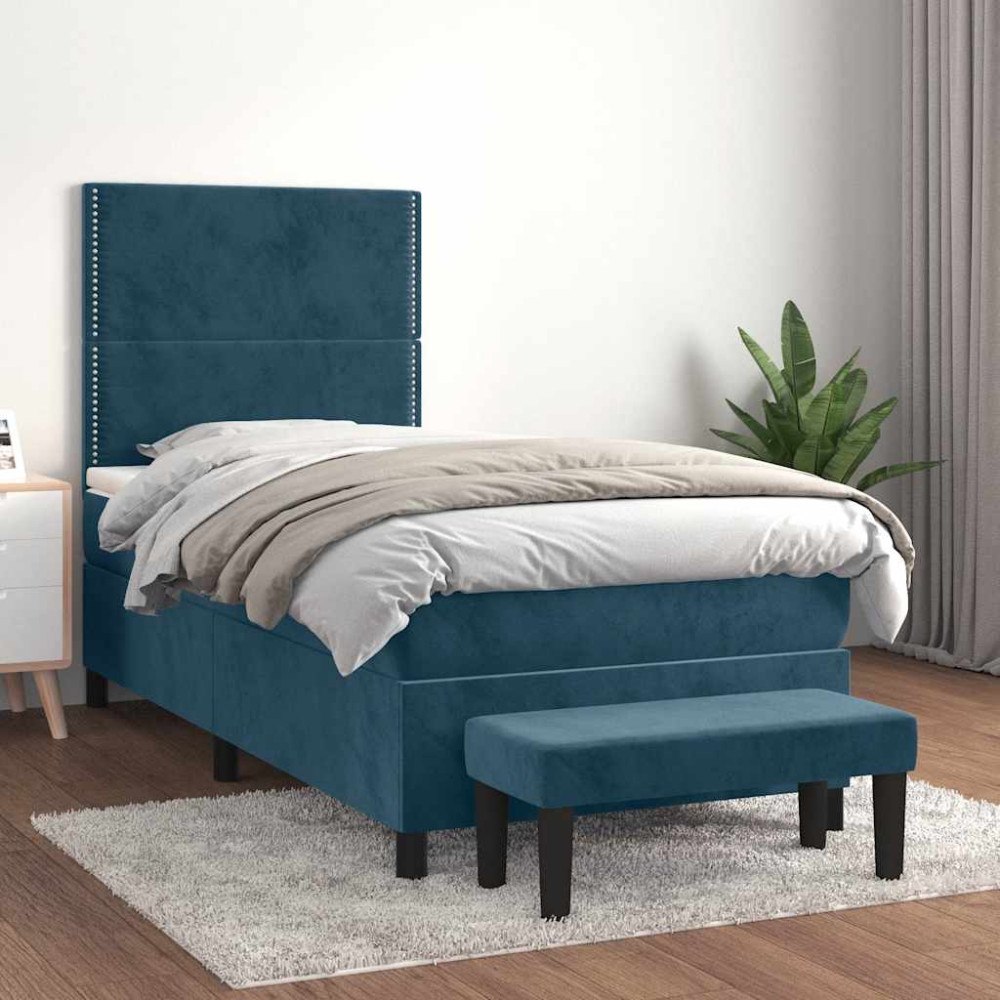 vidaXL Ramsäng med madrass mörkblå 90x190 cm sammet