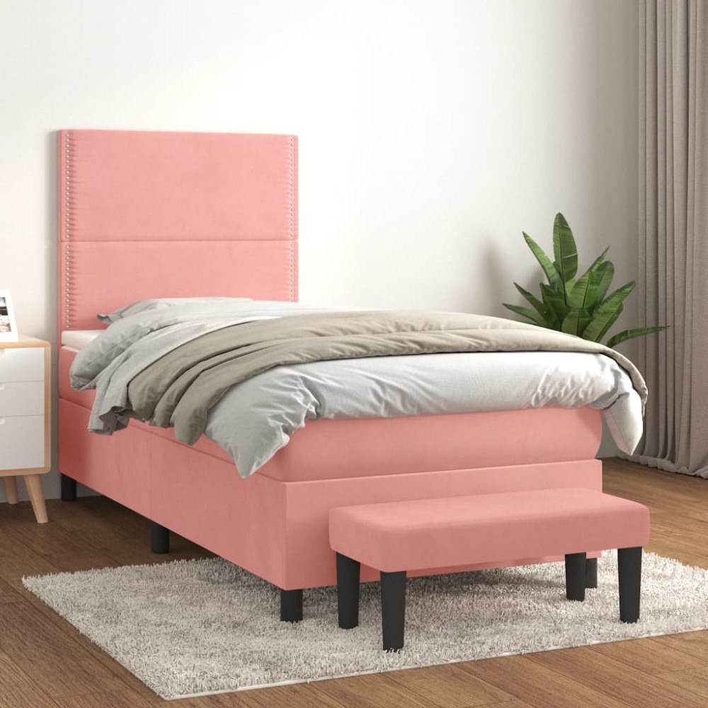vidaXL Ramsäng med madrass rosa 90x190 cm sammet