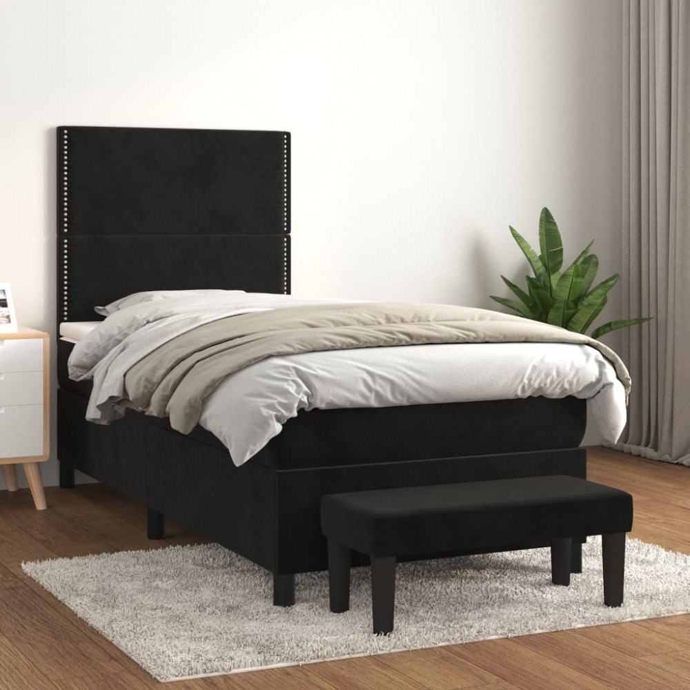 vidaXL Ramsäng med madrass svart 90x200 cm sammet