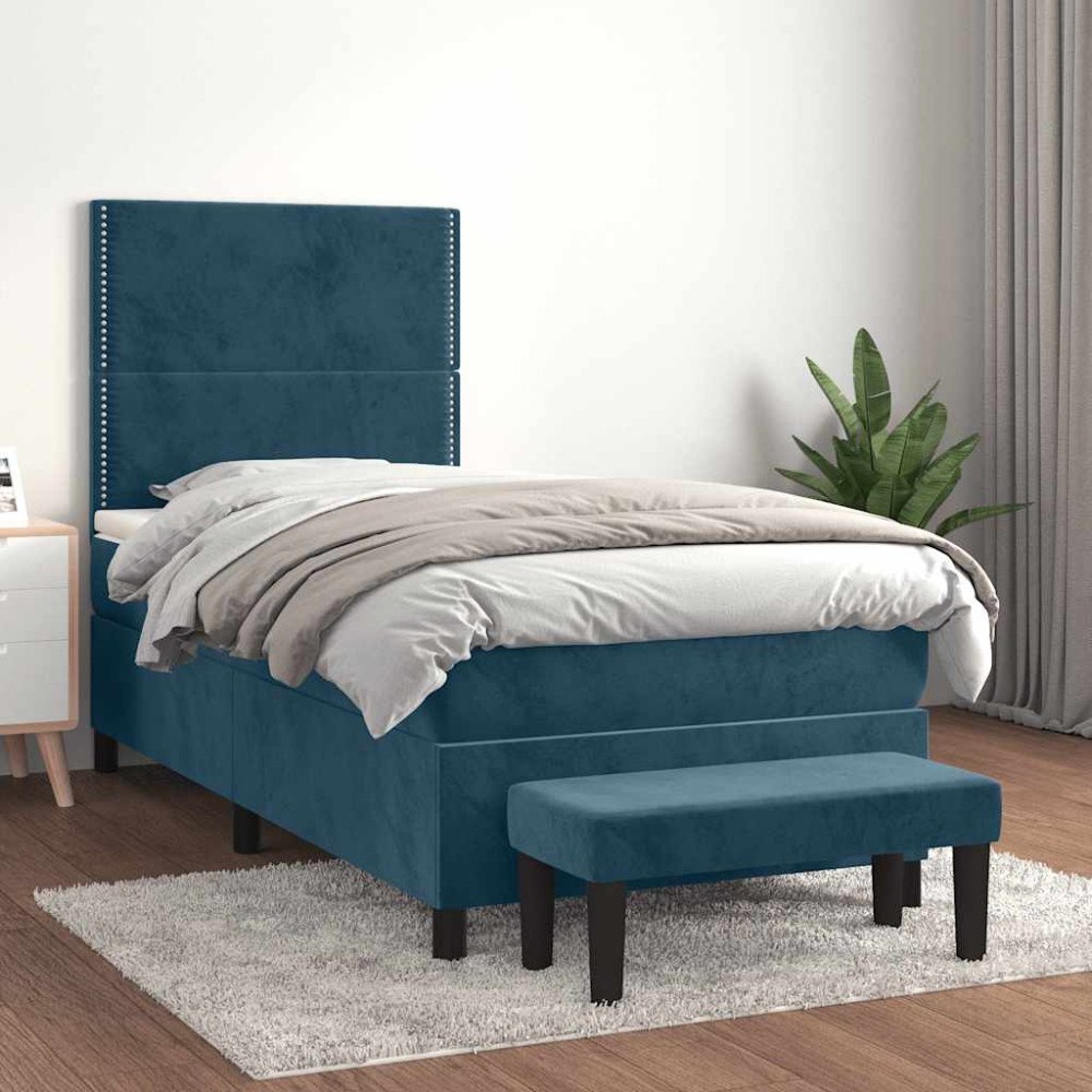 vidaXL Ramsäng med madrass mörkblå 90x200 cm sammet