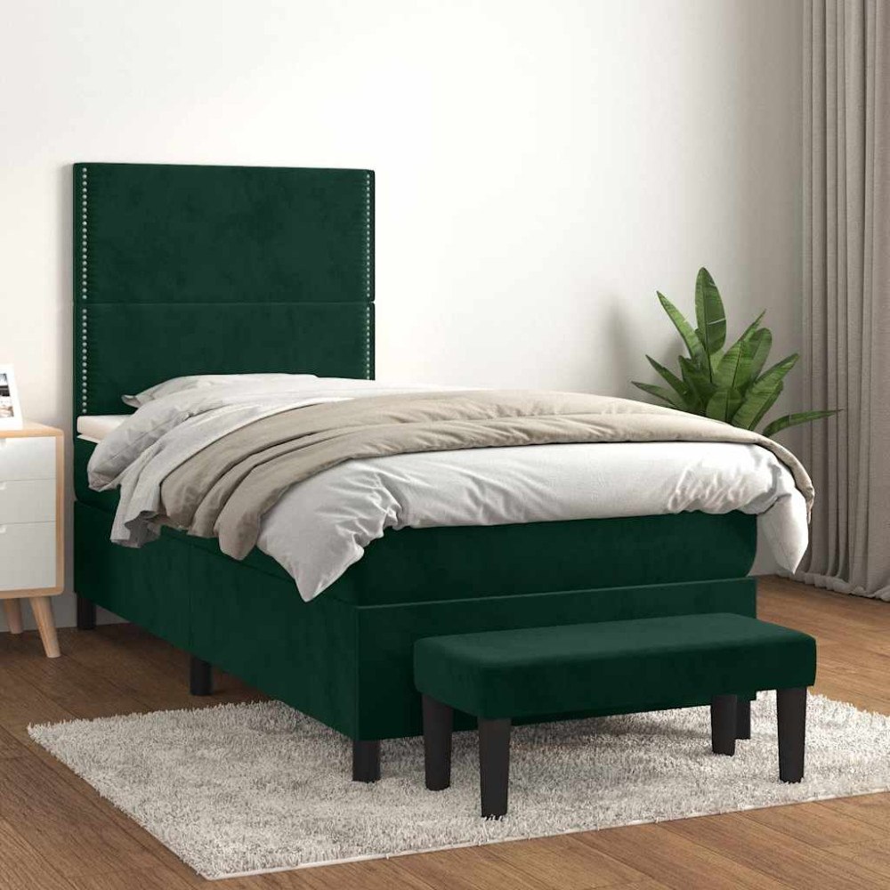 vidaXL Ramsäng med madrass mörkgrön 100x200 cm sammet