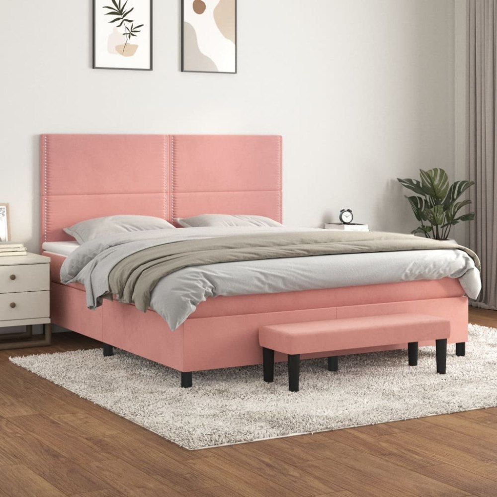 vidaXL Ramsäng med madrass rosa 160x200 cm sammet