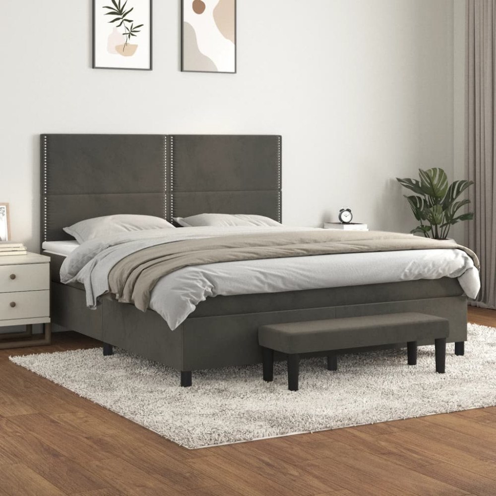 vidaXL Ramsäng med madrass mörkgrå 180x200 cm sammet