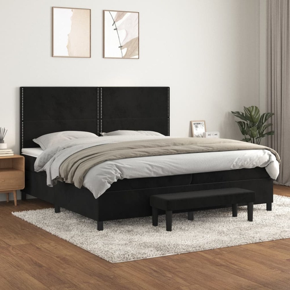 vidaXL Ramsäng med madrass svart 200x200 cm sammet