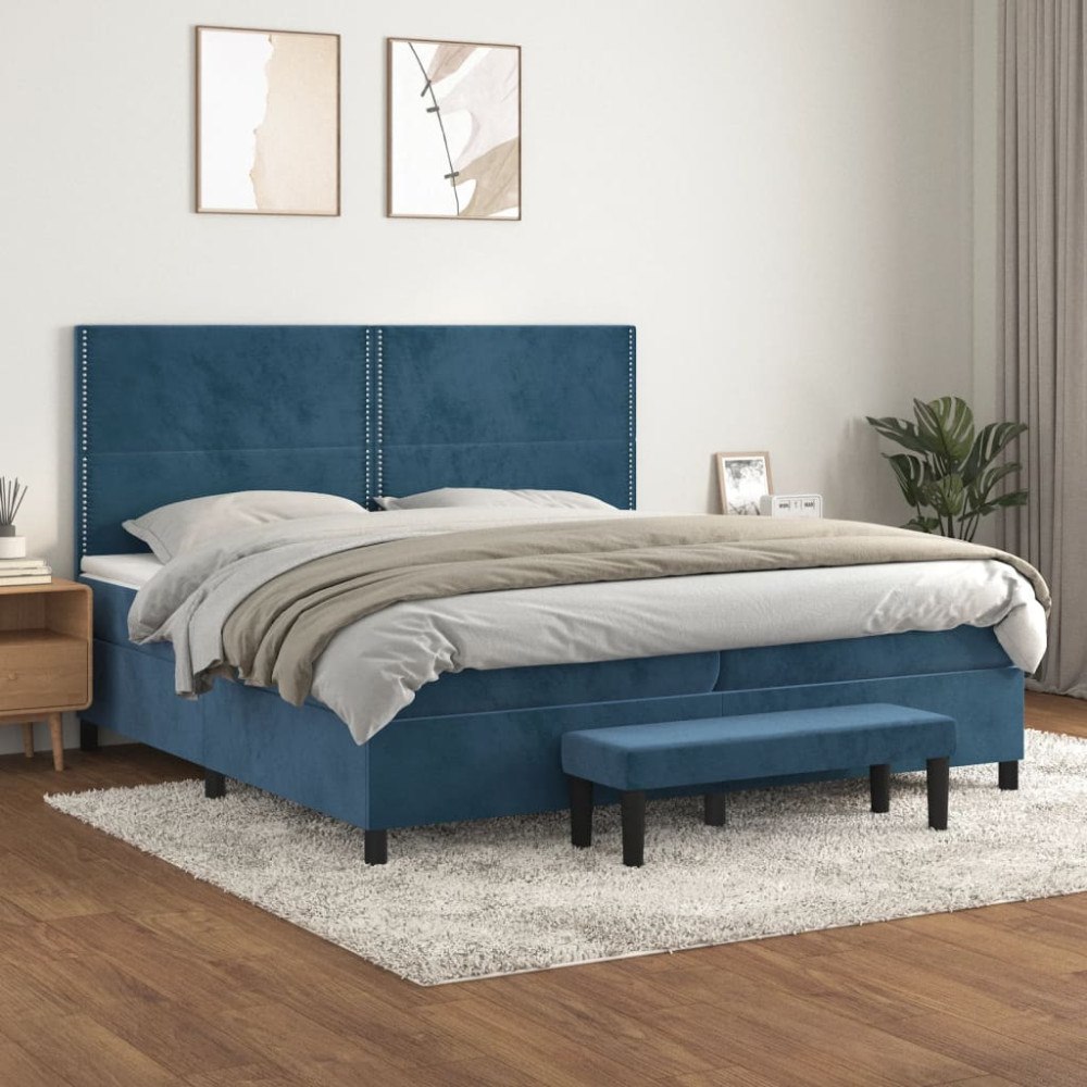 vidaXL Ramsäng med madrass mörkblå 200x200 cm sammet