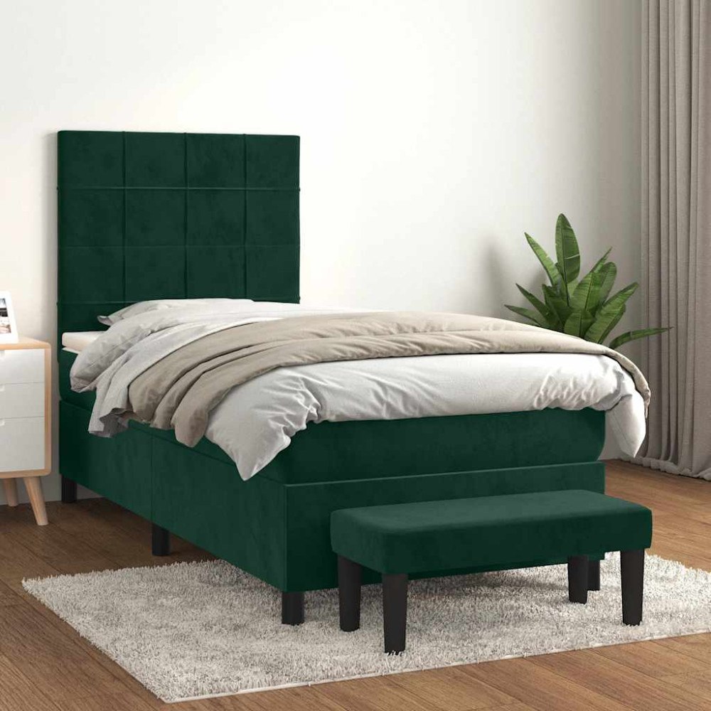 vidaXL Ramsäng med madrass mörkgrön 90x190 cm sammet