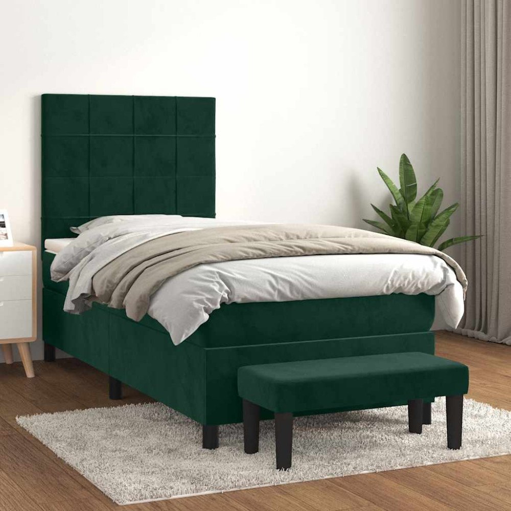 vidaXL Ramsäng med madrass mörkgrön 90x200 cm sammet