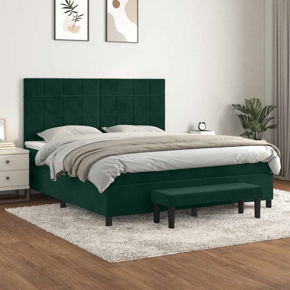 vidaXL Ramsäng med madrass mörkgrön 160x200 cm sammet