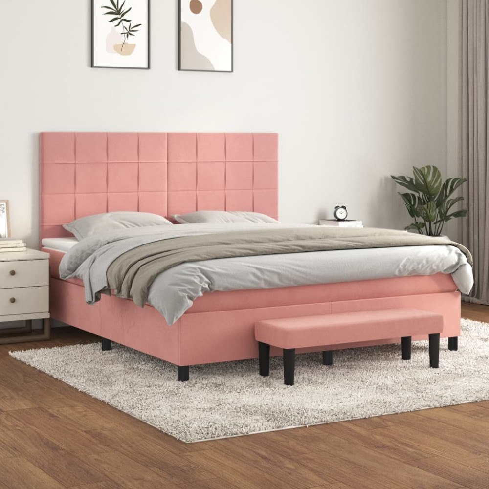 vidaXL Ramsäng med madrass rosa 160x200 cm sammet