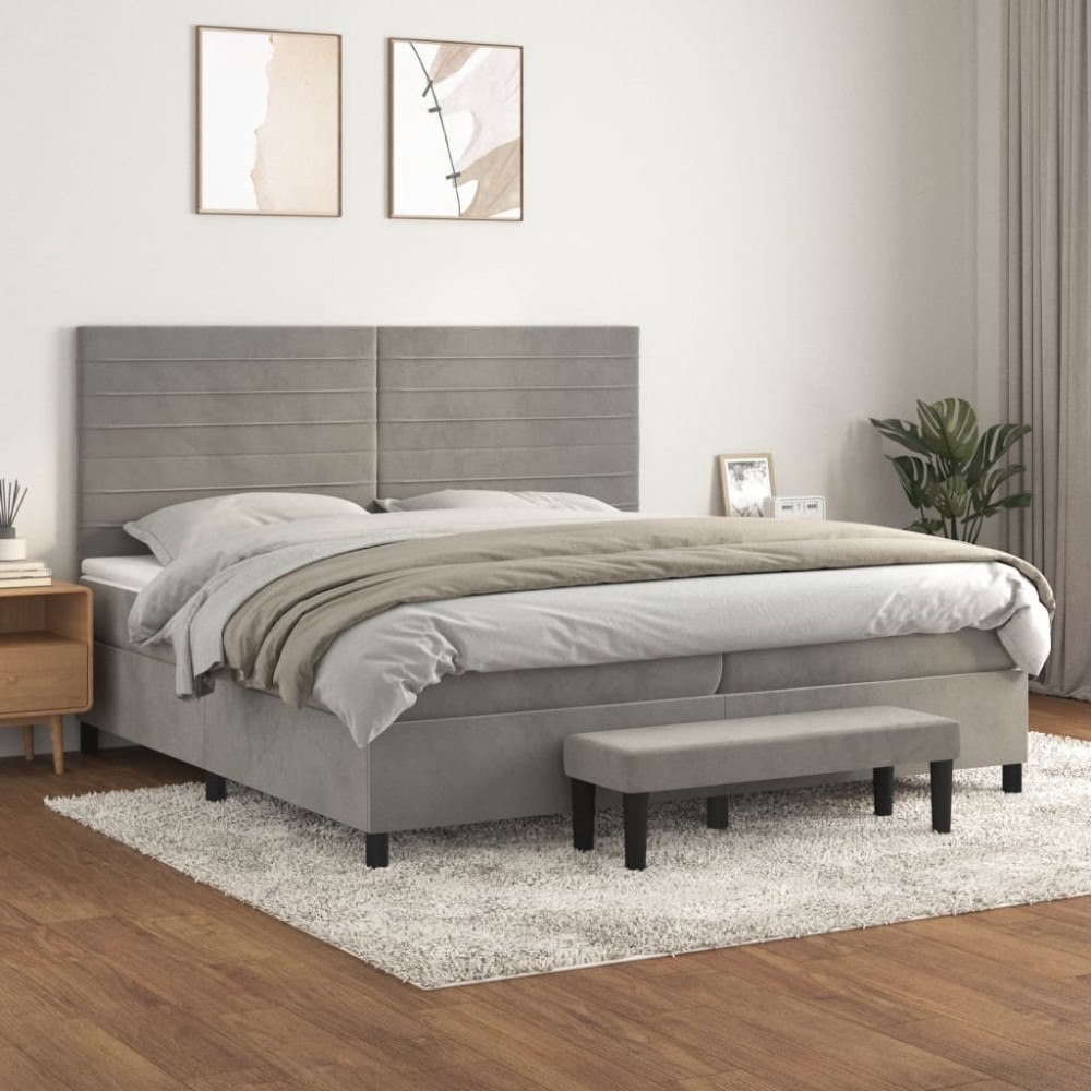 vidaXL Ramsäng med madrass ljusgrå 200x200 cm sammet