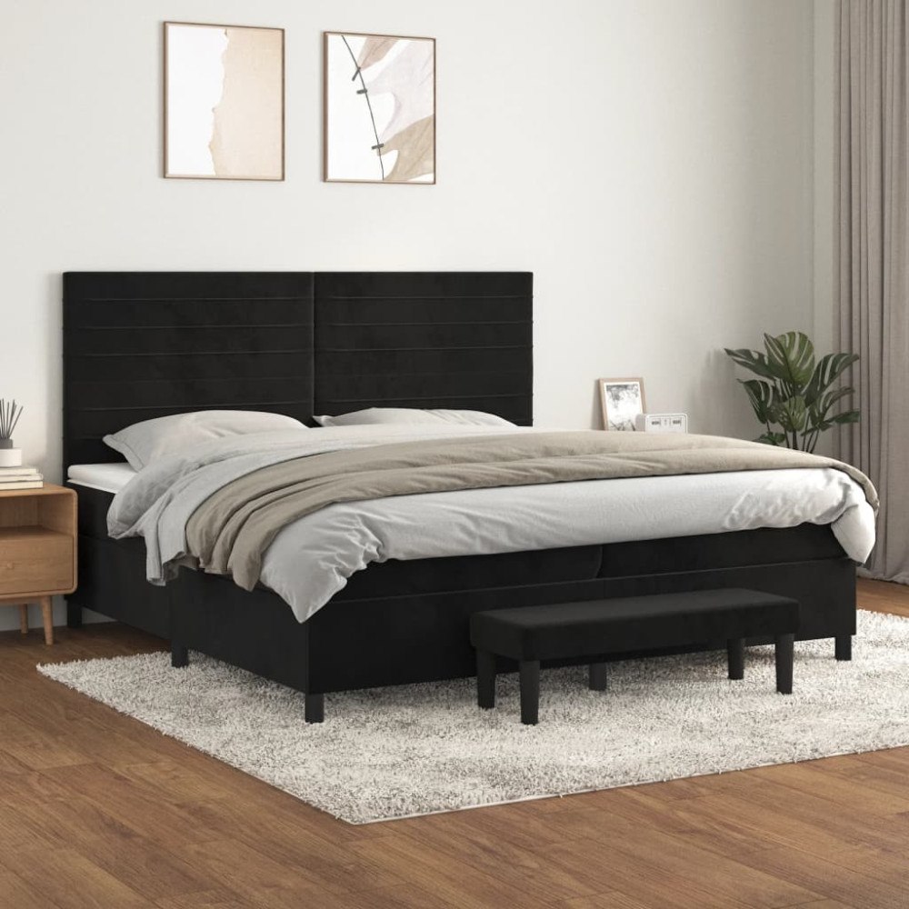 vidaXL Ramsäng med madrass svart 200x200 cm sammet