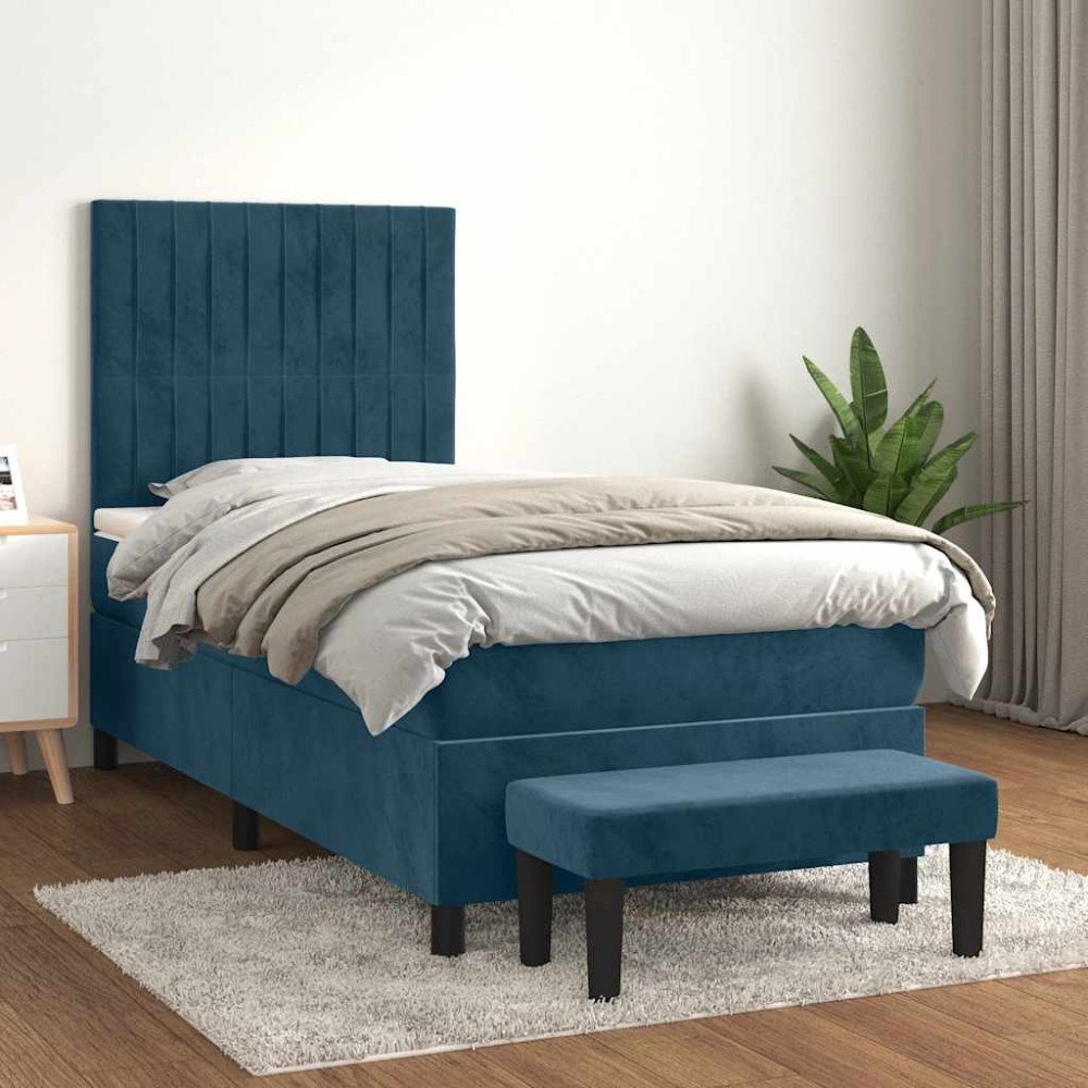 vidaXL Ramsäng med madrass mörkblå 80x200 cm sammet
