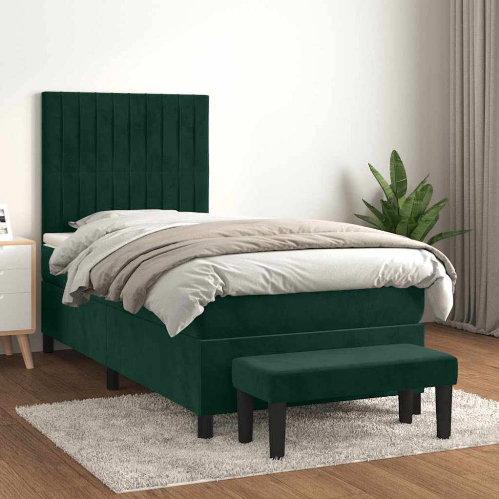 vidaXL Ramsäng med madrass mörkgrön 90x200 cm sammet