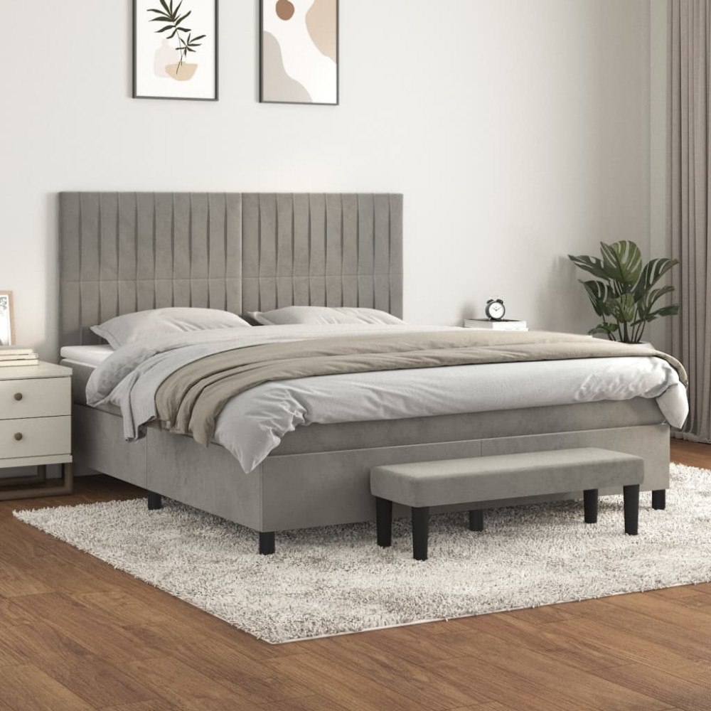 vidaXL Ramsäng med madrass ljusgrå 180x200 cm sammet