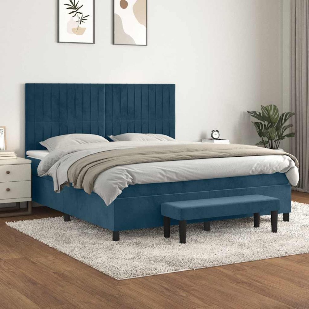 vidaXL Ramsäng med madrass mörkblå 180x200 cm sammet