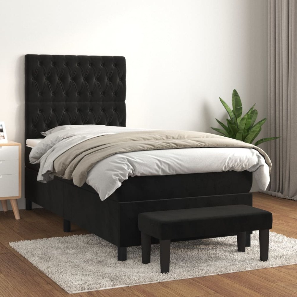 vidaXL Ramsäng med madrass svart 80x200 cm sammet