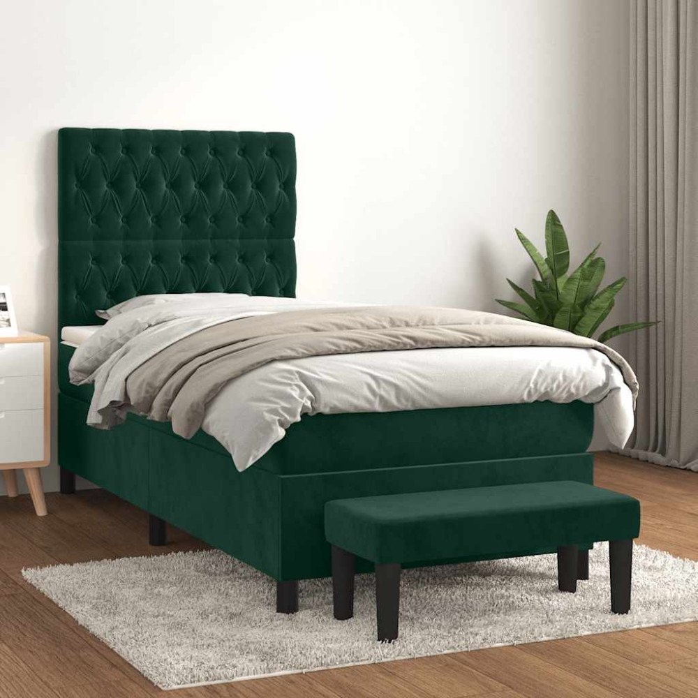 vidaXL Ramsäng med madrass mörkgrön 90x190 cm sammet
