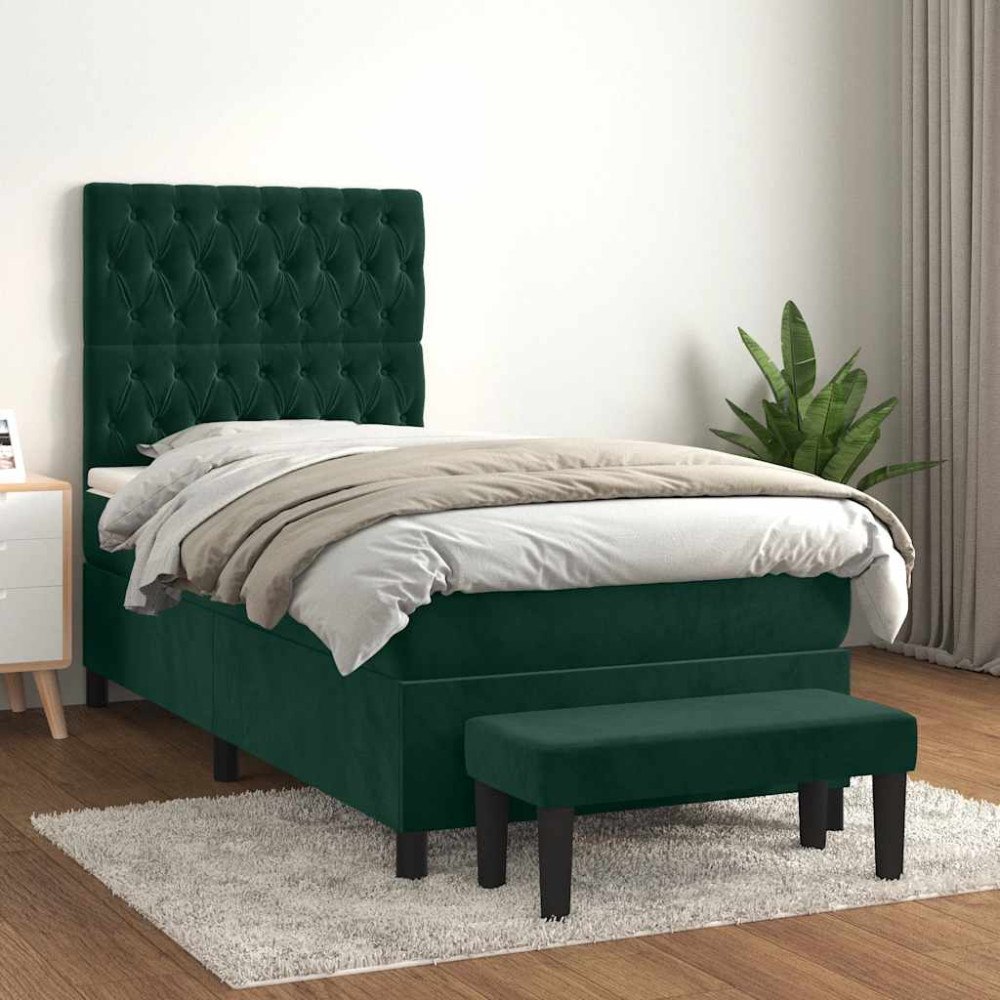 vidaXL Ramsäng med madrass mörkgrön 100x200 cm sammet