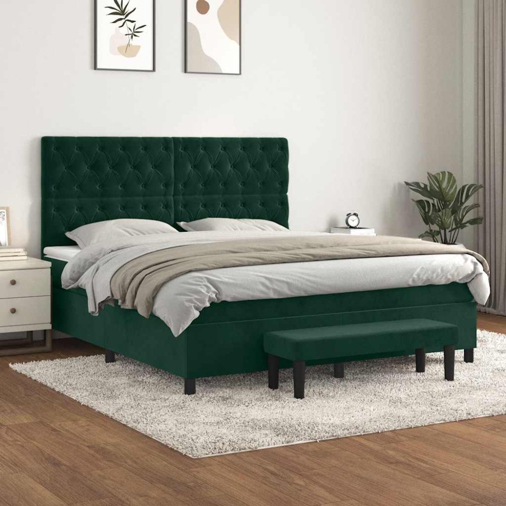 vidaXL Ramsäng med madrass mörkgrön 160x200 cm sammet