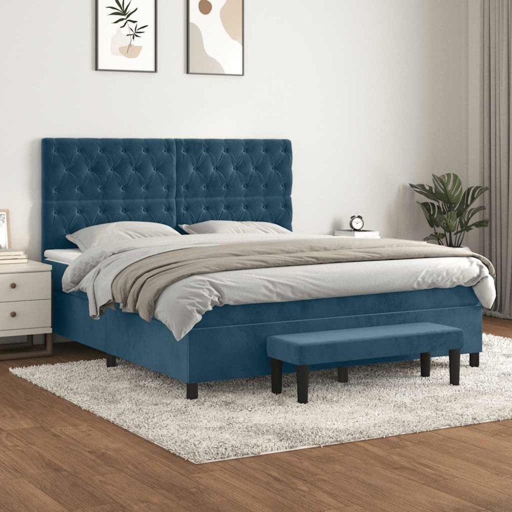 vidaXL Ramsäng med madrass mörkblå 160x200 cm sammet