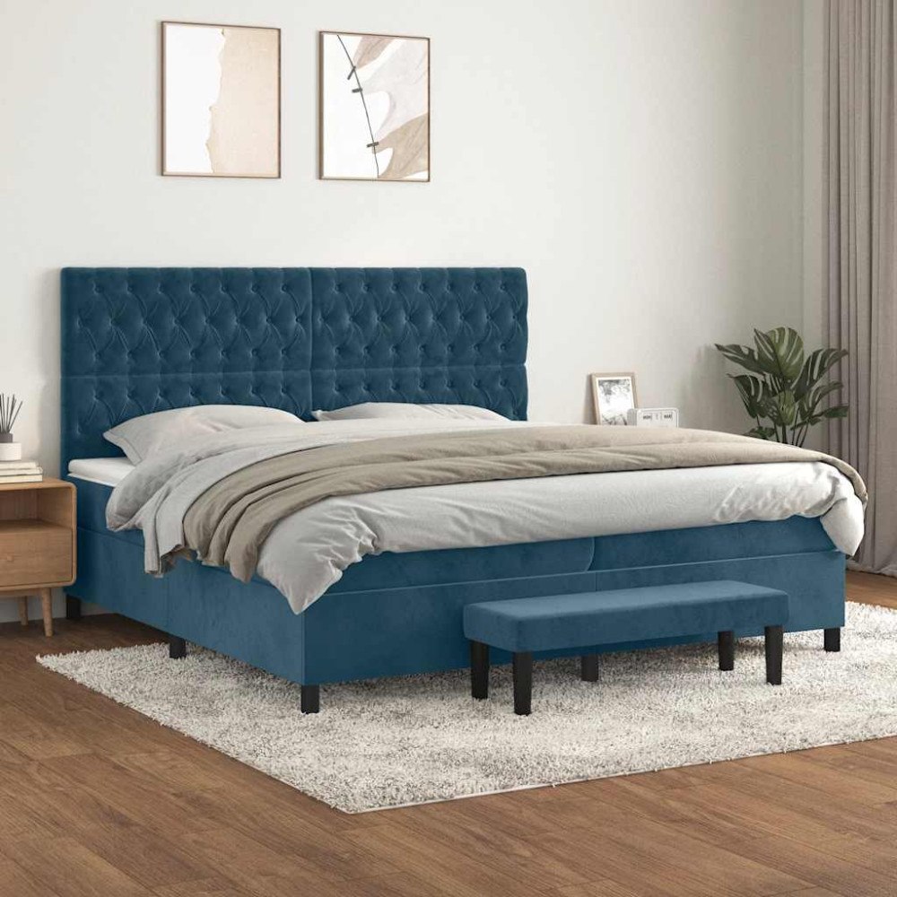 vidaXL Ramsäng med madrass mörkblå 200x200 cm sammet