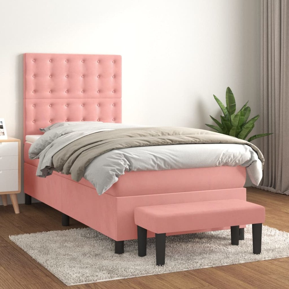 vidaXL Ramsäng med madrass rosa 90x200 cm sammet