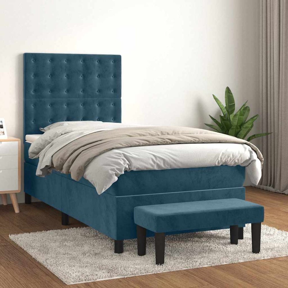 vidaXL Ramsäng med madrass mörkblå 100x200 cm sammet
