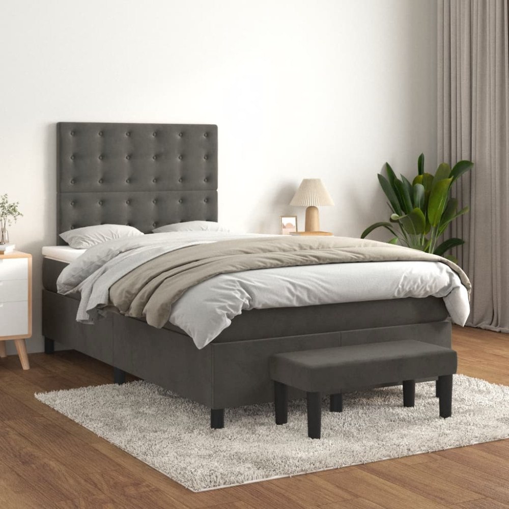 vidaXL Ramsäng med madrass mörkgrå 120x200 cm sammet
