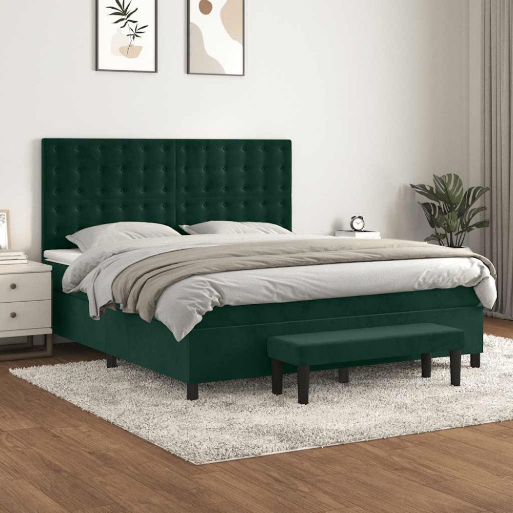 vidaXL Ramsäng med madrass mörkgrön 160x200 cm sammet