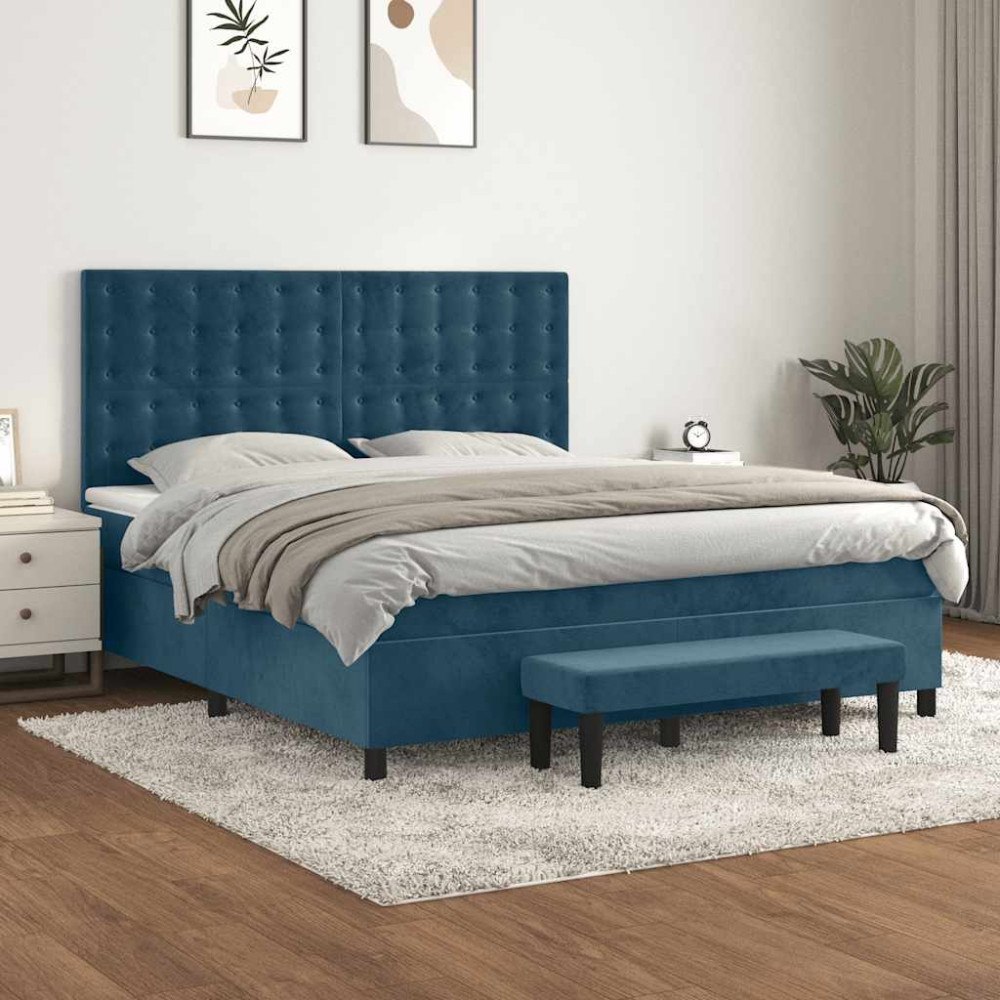 vidaXL Ramsäng med madrass mörkblå 160x200 cm sammet