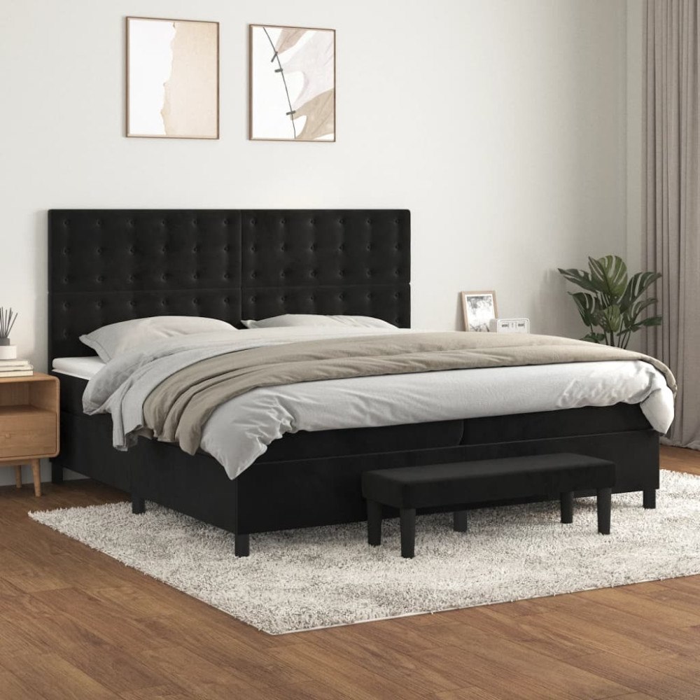 vidaXL Ramsäng med madrass svart 200x200 cm sammet