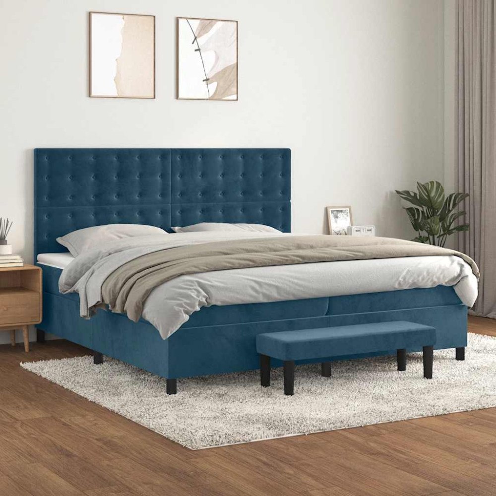 vidaXL Ramsäng med madrass mörkblå 200x200 cm sammet