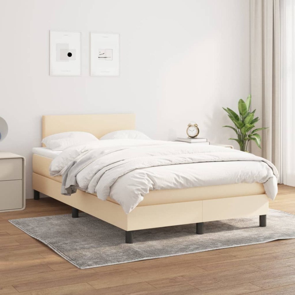vidaXL Ramsäng med madrass gräddvit 120x200 cm tyg