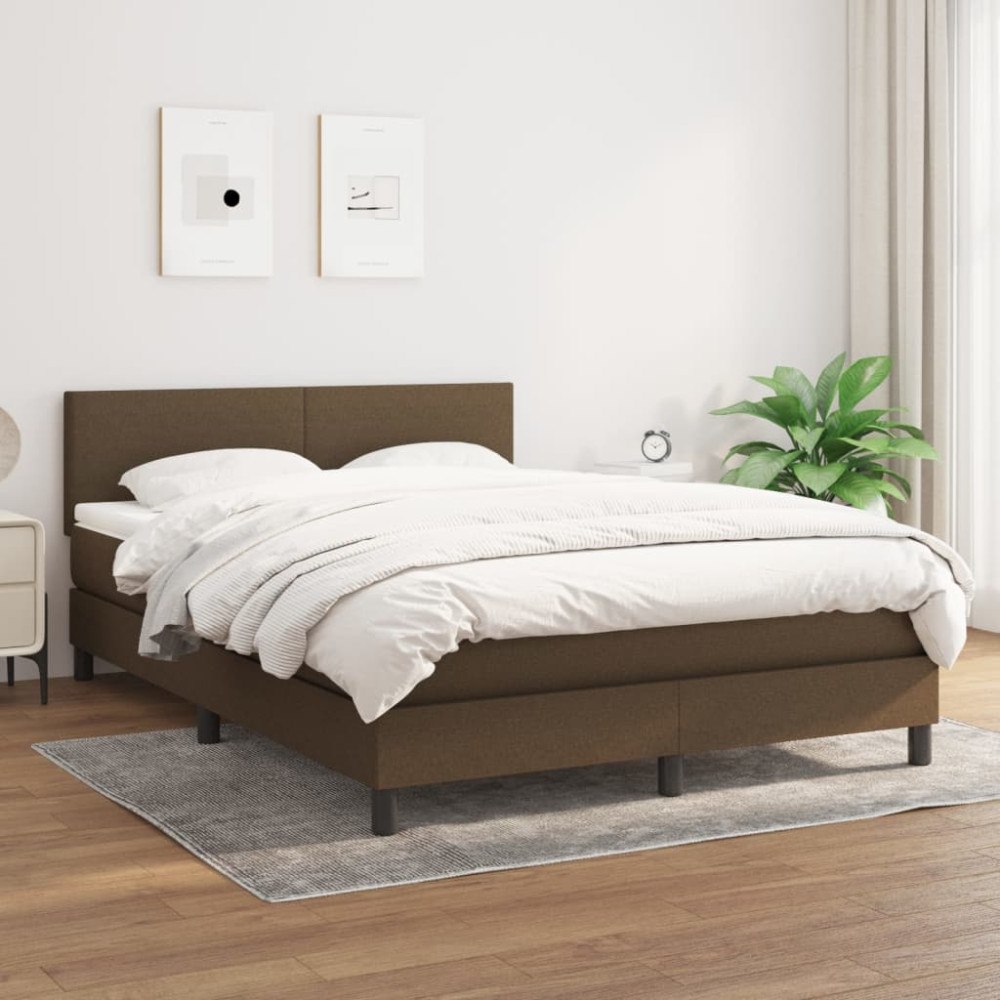 vidaXL Ramsäng med madrass mörkbrun 140x190 cm tyg