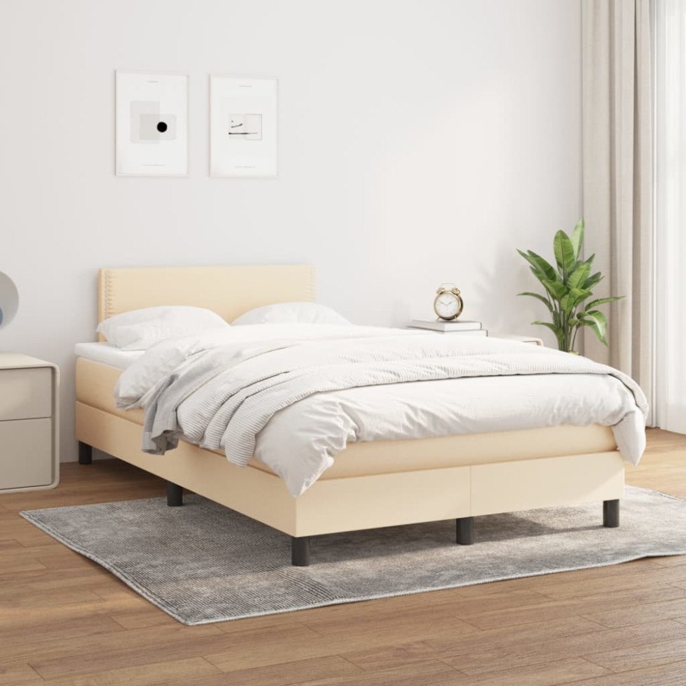 vidaXL Ramsäng med madrass gräddvit 120x200 cm tyg