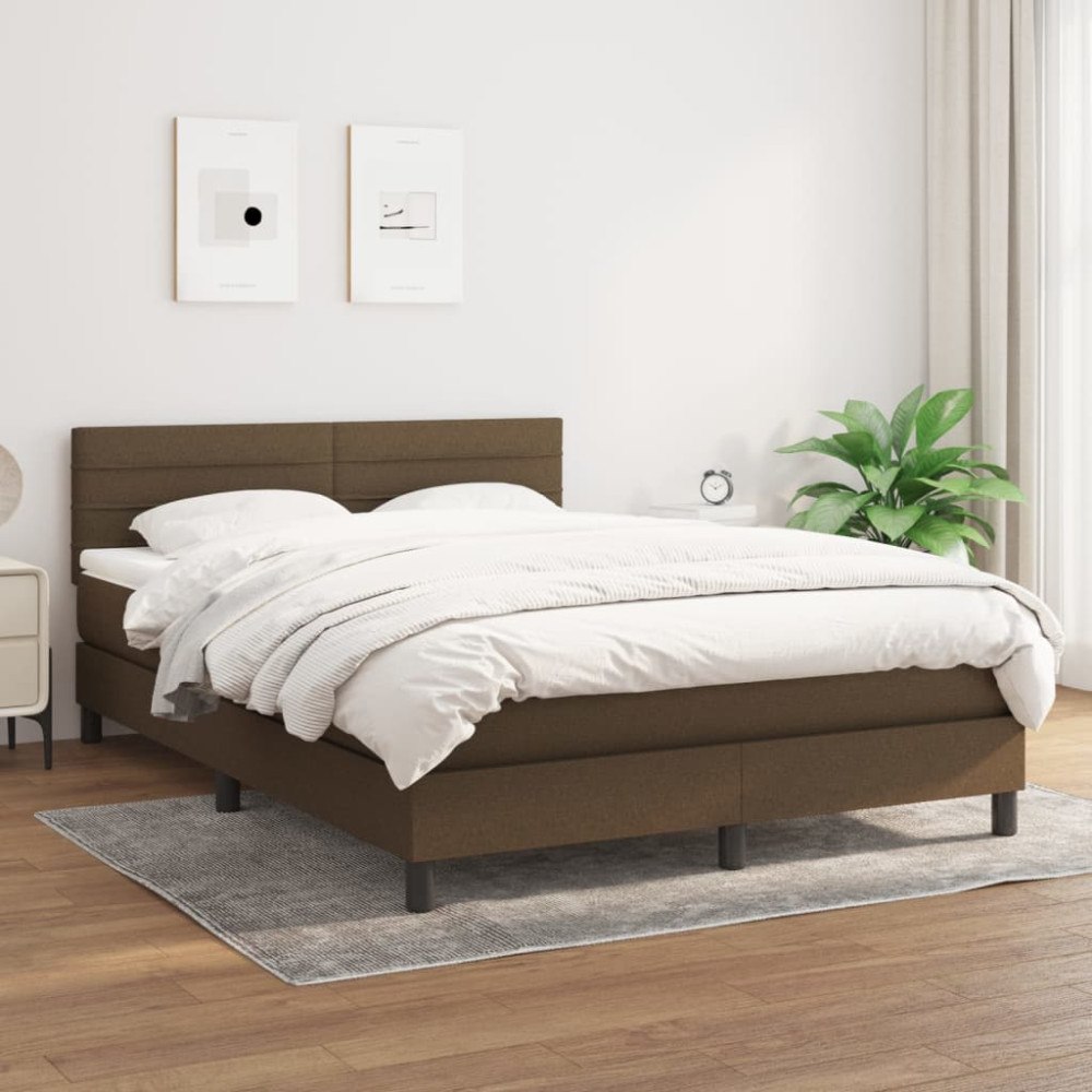 vidaXL Ramsäng med madrass mörkbrun 140x190 cm tyg