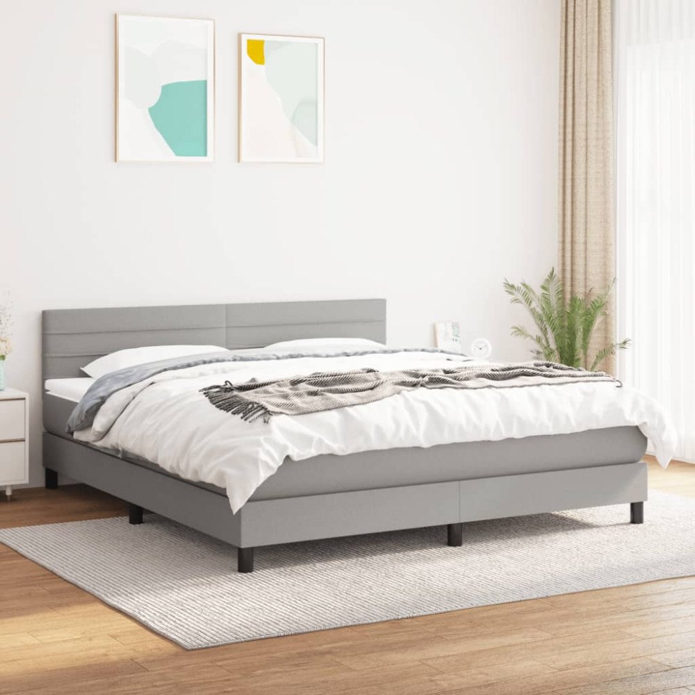 vidaXL Ramsäng med madrass ljusgrå 160x200 cm tyg
