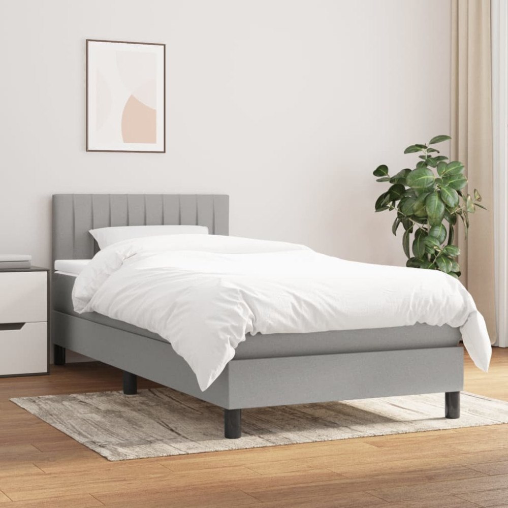 vidaXL Ramsäng med madrass ljusgrå 90x200 cm tyg