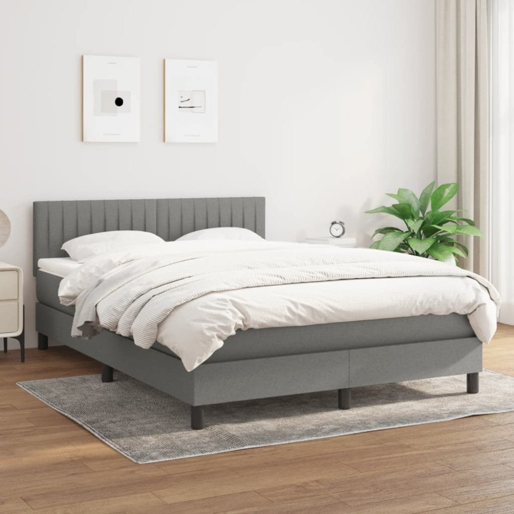 vidaXL Ramsäng med madrass mörkgrå 140x200 cm tyg