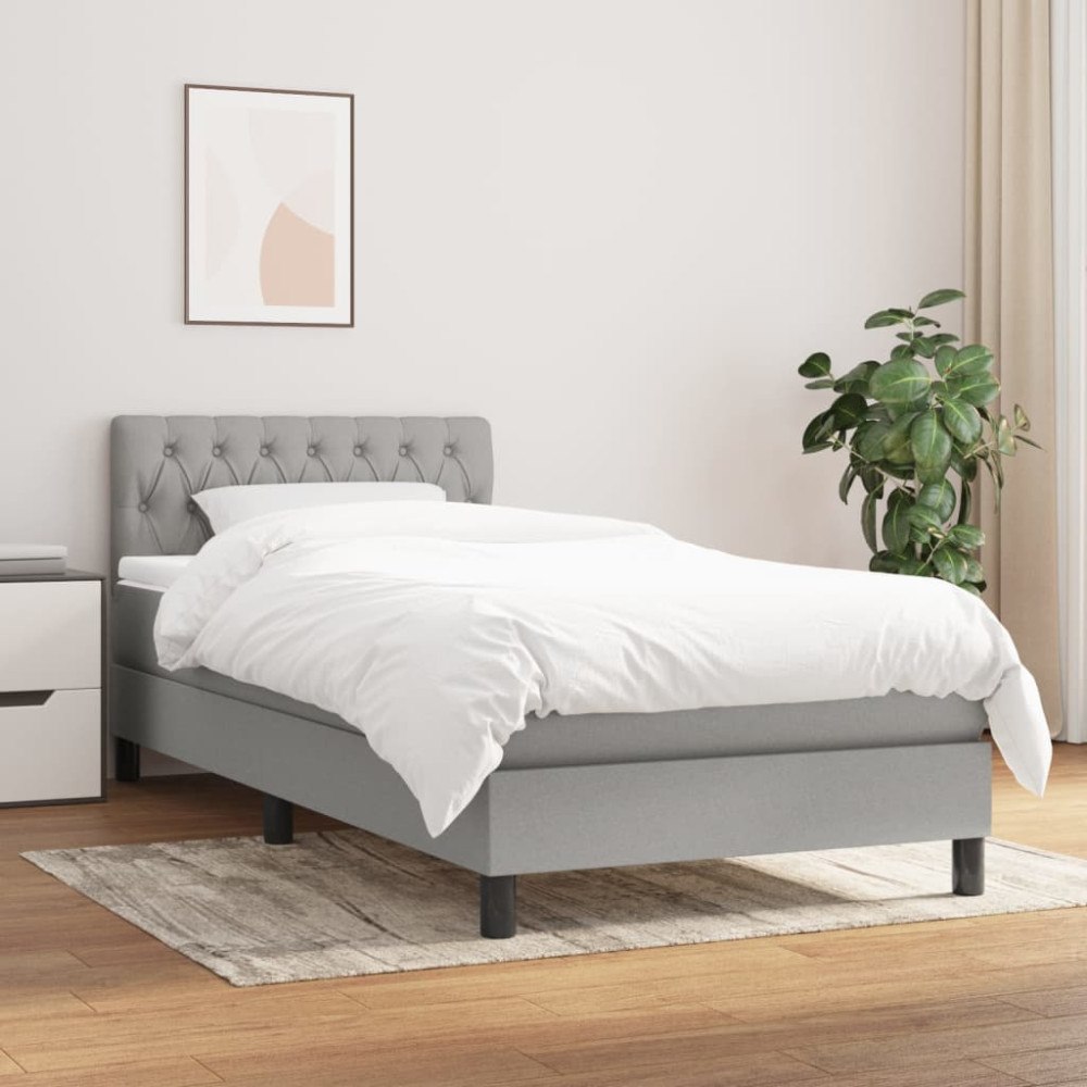 vidaXL Ramsäng med madrass ljusgrå 90x200 cm tyg