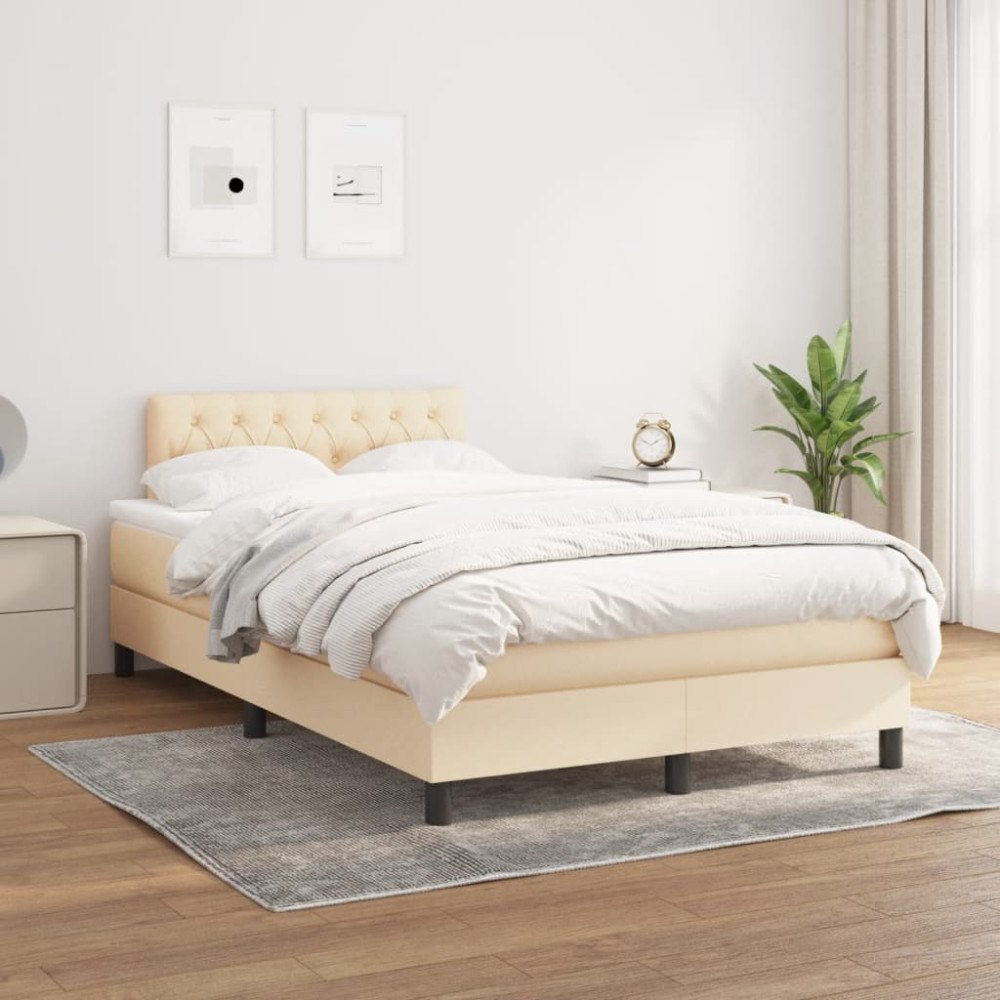 vidaXL Ramsäng med madrass gräddvit 120x200 cm tyg