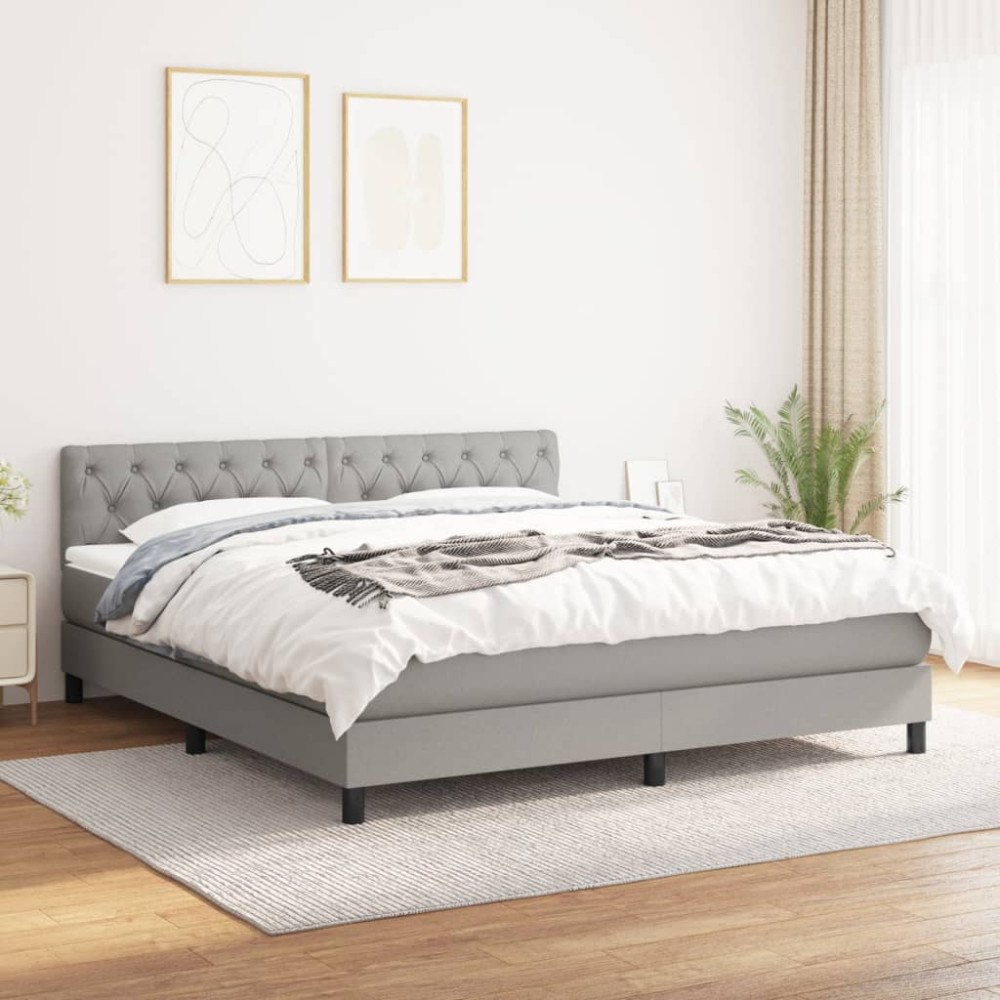 vidaXL Ramsäng med madrass ljusgrå 160x200 cm tyg
